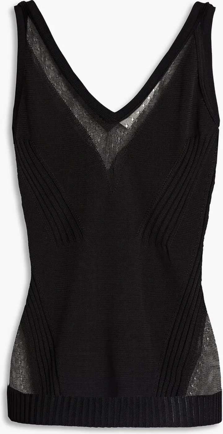 Pointelle-trimmed knitted tank