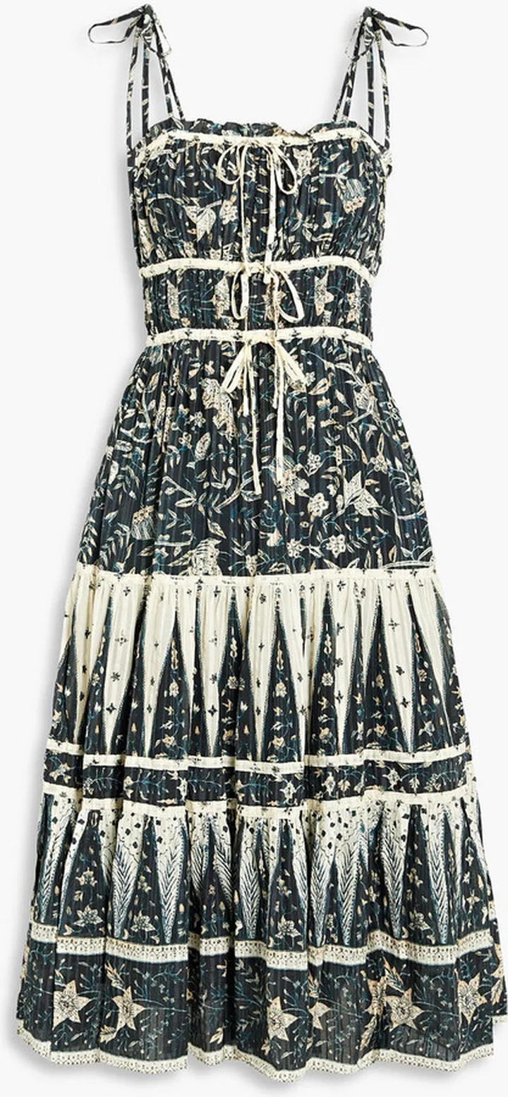 Indah tiered printed cotton-blend voile dress