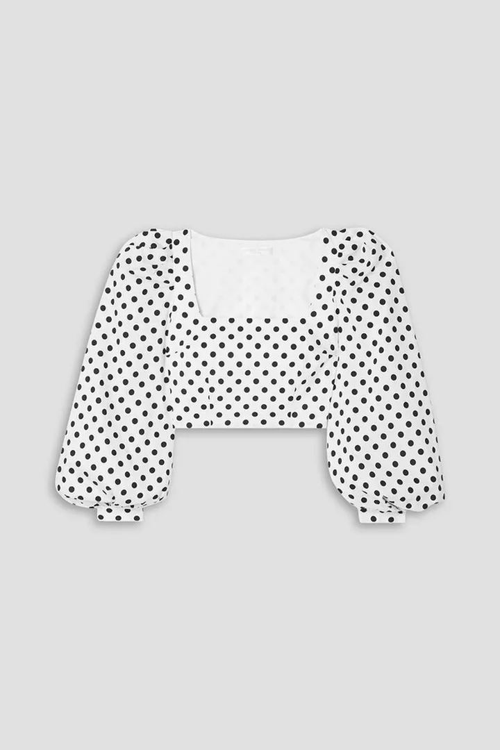 Elliot cropped polka-dot cotton-blend poplin blouse