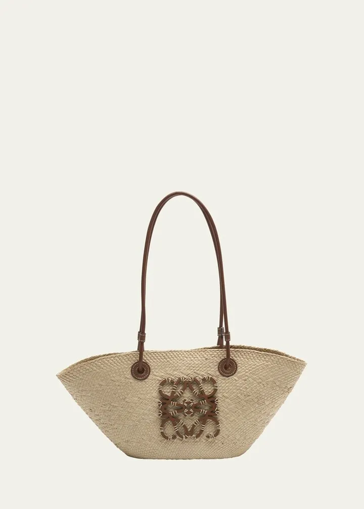 x Paula's Ibiza Anagram Small Straw Basket Tote Bag