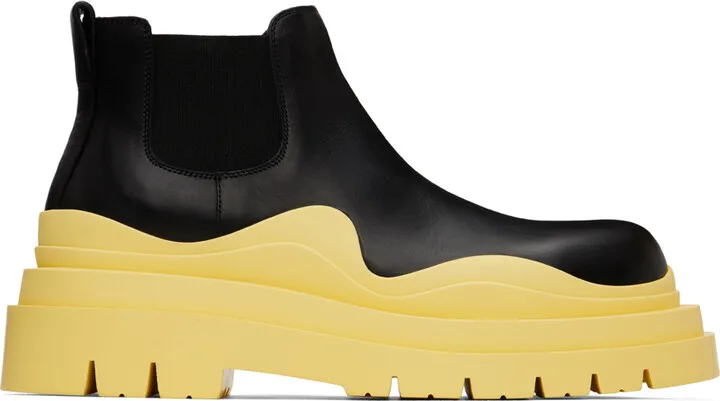 Bottega Veneta Black & Yellow Tire Chelsea Boots