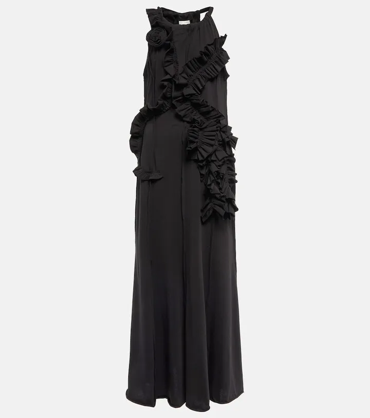 Ruffle-trimmed cotton jersey maxi dress