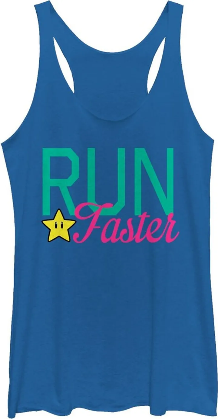 Women's Nintendo Super Star Run Faster Racerback Tank Top - Royal Blue Heather - Small