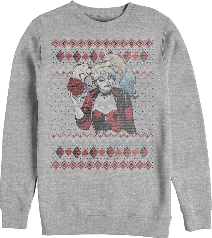 Men's Batman Ugly Christmas Harley Quinn Sweatshirt - Athletic Heather - Small