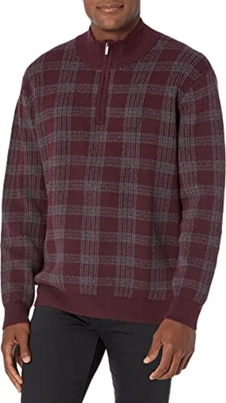 Nautica mens Nautica Sustainably Crafted Plaid Quarter-zip Sweater