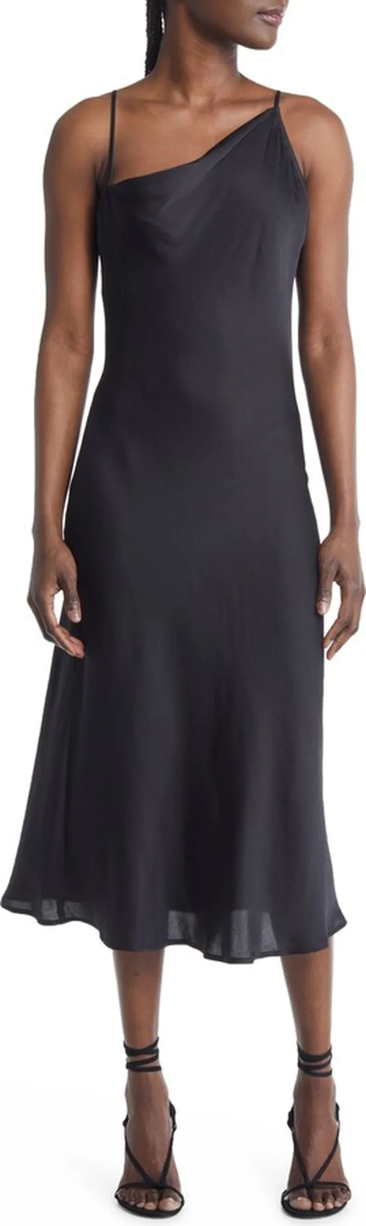 Asymmetrical Neck Satin Dress