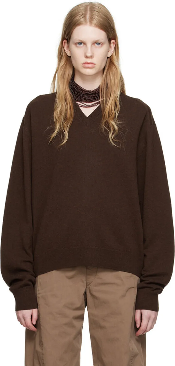 LEMAIRE Brown V-Neck Sweater