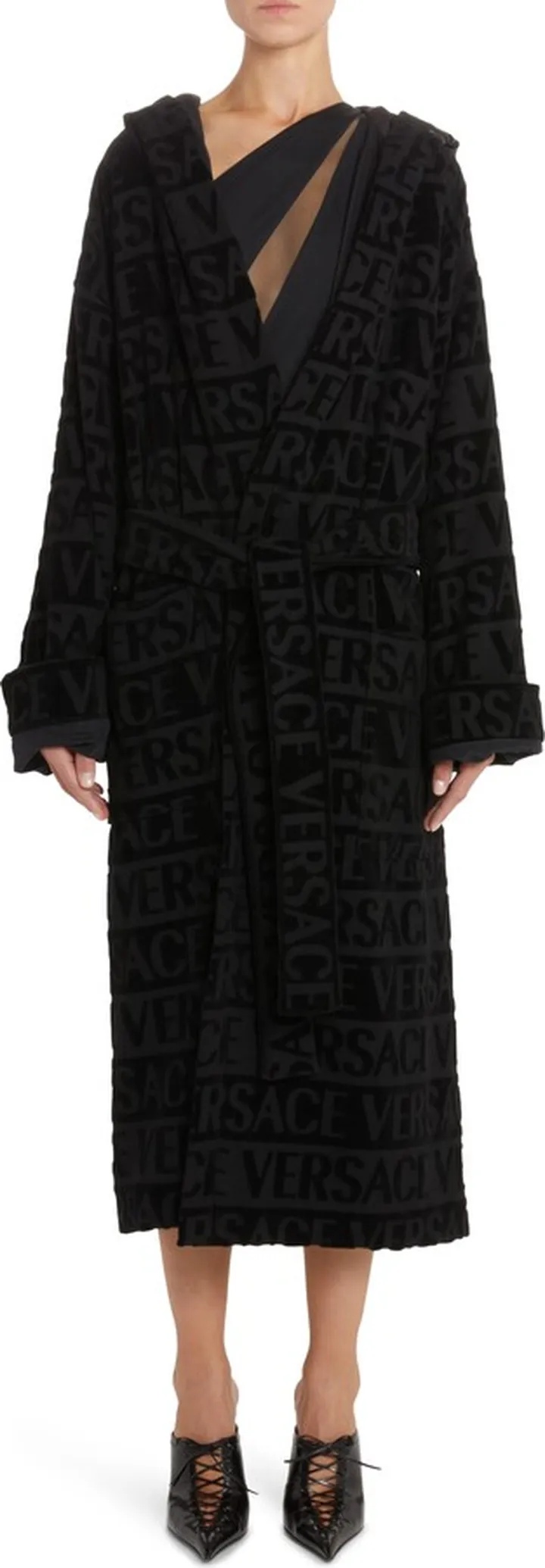 Logo Print Crystal Embellished Hooded Bath Robe