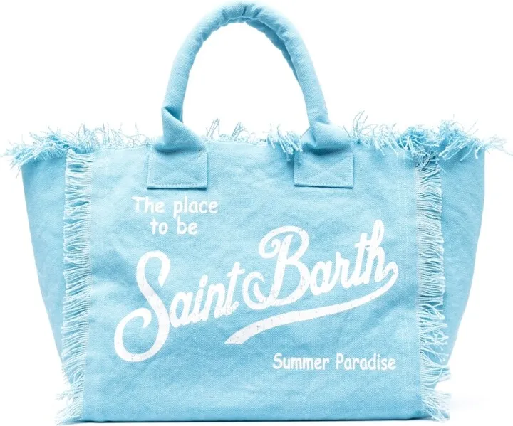 Logo-Print Frayed-Edge Beach Bag