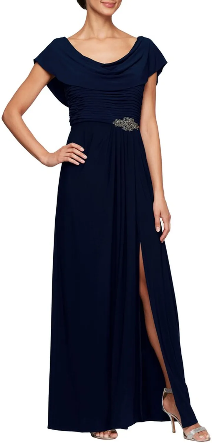 Cowl Neck Beaded Waist Gown