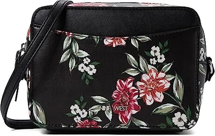 Nine West Calandra Mini Camera Crossbody (Black Blooms Floral) Cross Body Handbags