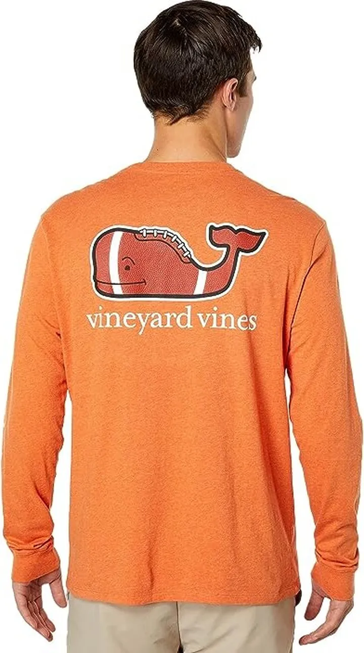 Vineyard Vines Long Sleeve Football Whale Pocket Tee (Terra Cotta Heather) Men's Clothing