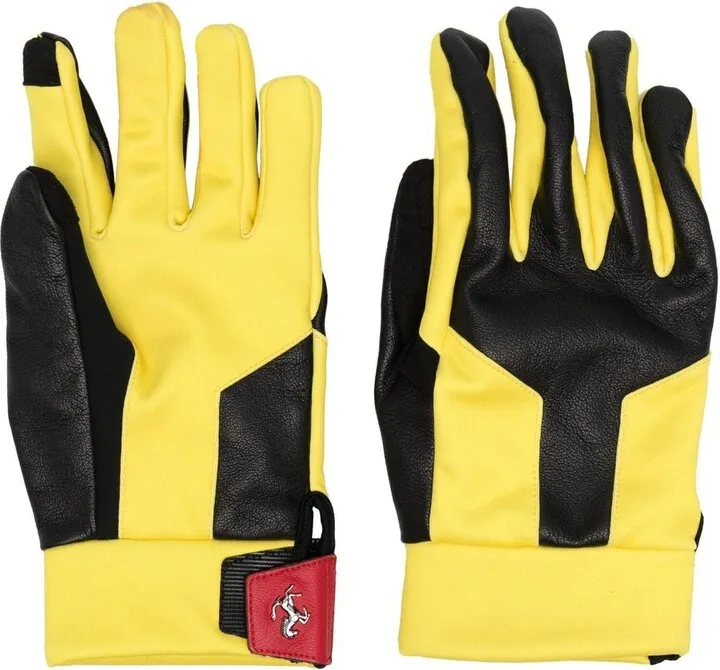 Colour-Block Leather Racing Gloves