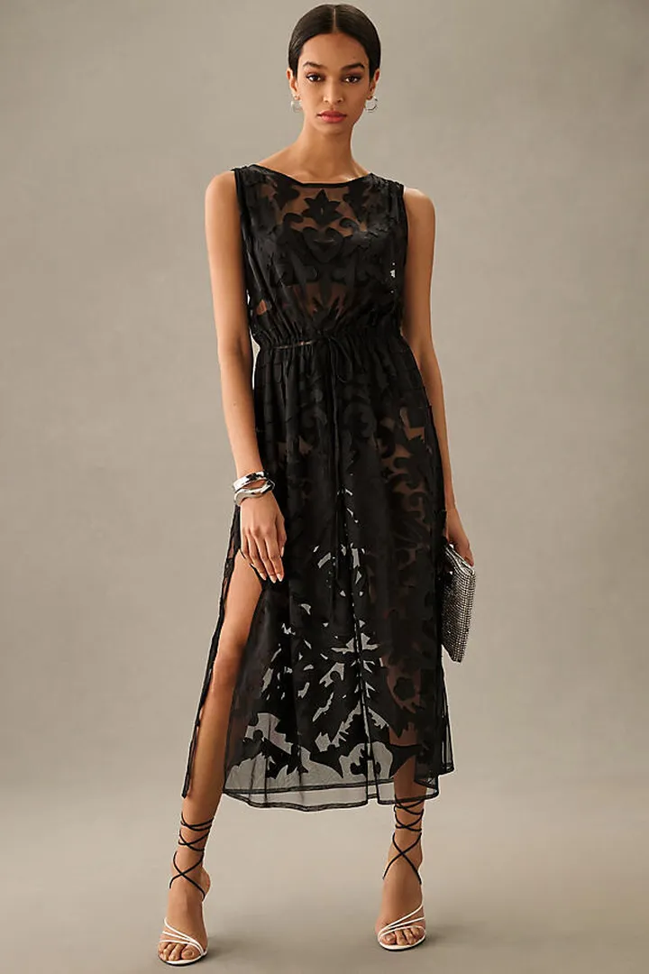 Mesh Cutout Tunic Black