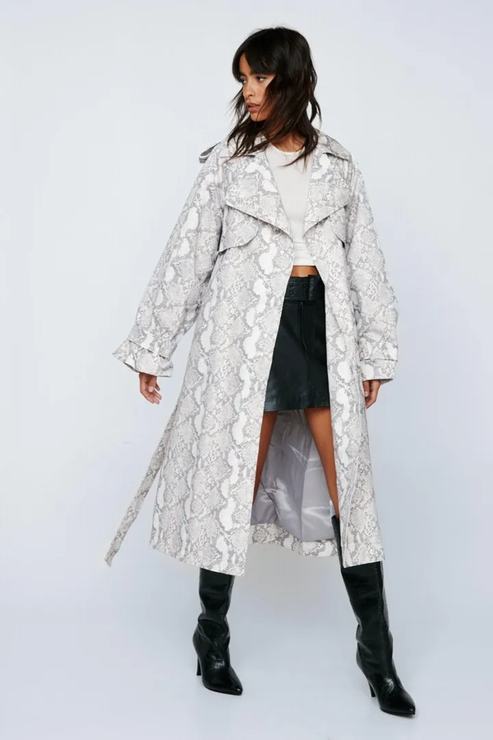 Nasty Gal Womens Premium Snake Print Trench Coat