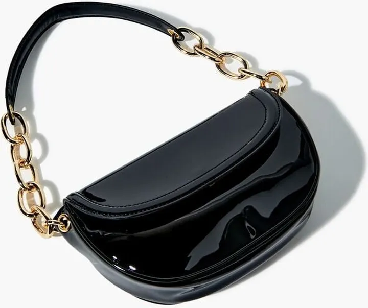 Faux Patent Leather Baguette Bag