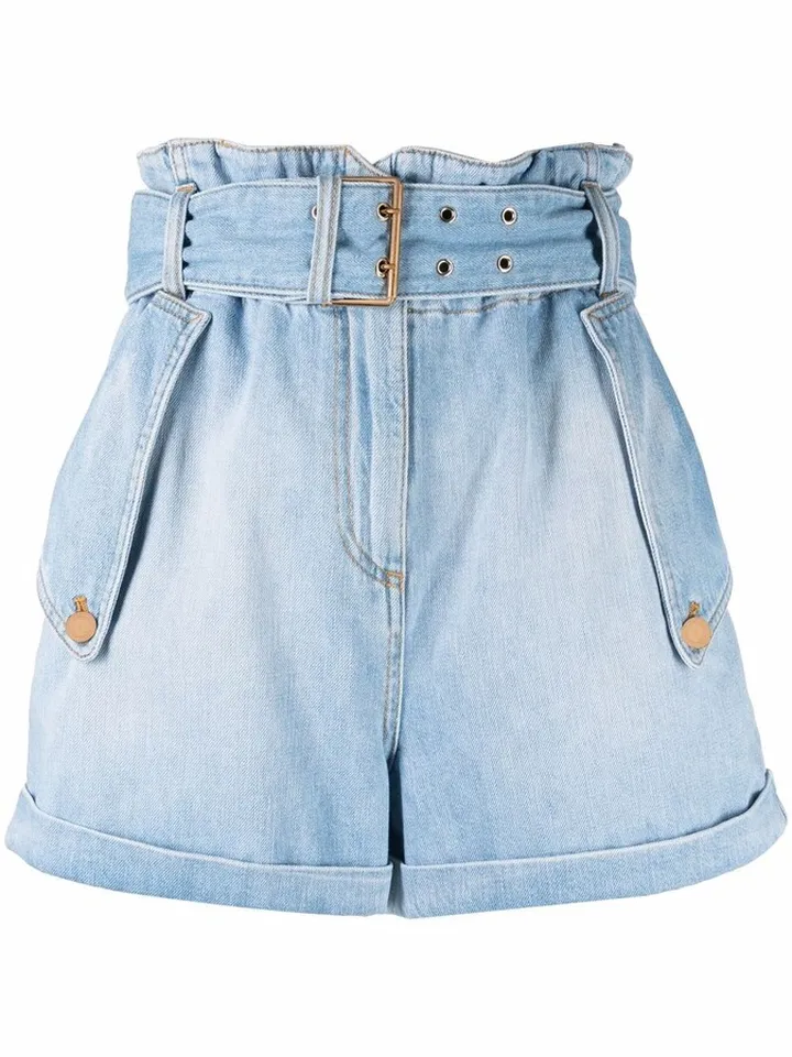 Belted High Waisted Denim Shorts