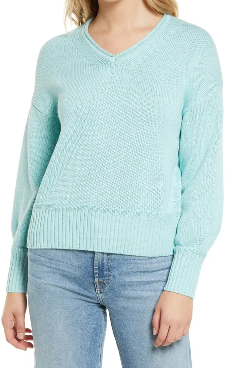 Heather Cotton V-Neck Sweater