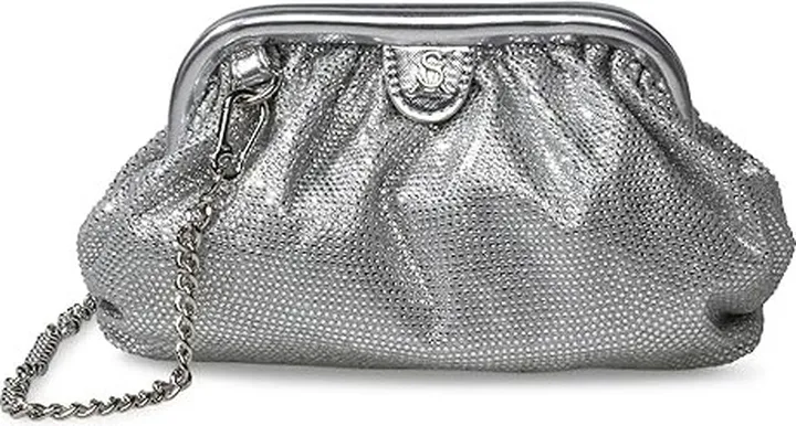 Steve Madden Nikki-R Rhinestone Pouch Crossbody (Silver) Handbags