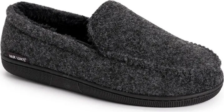 MUK LUKS Men's Faux Wool Slippers-Black L