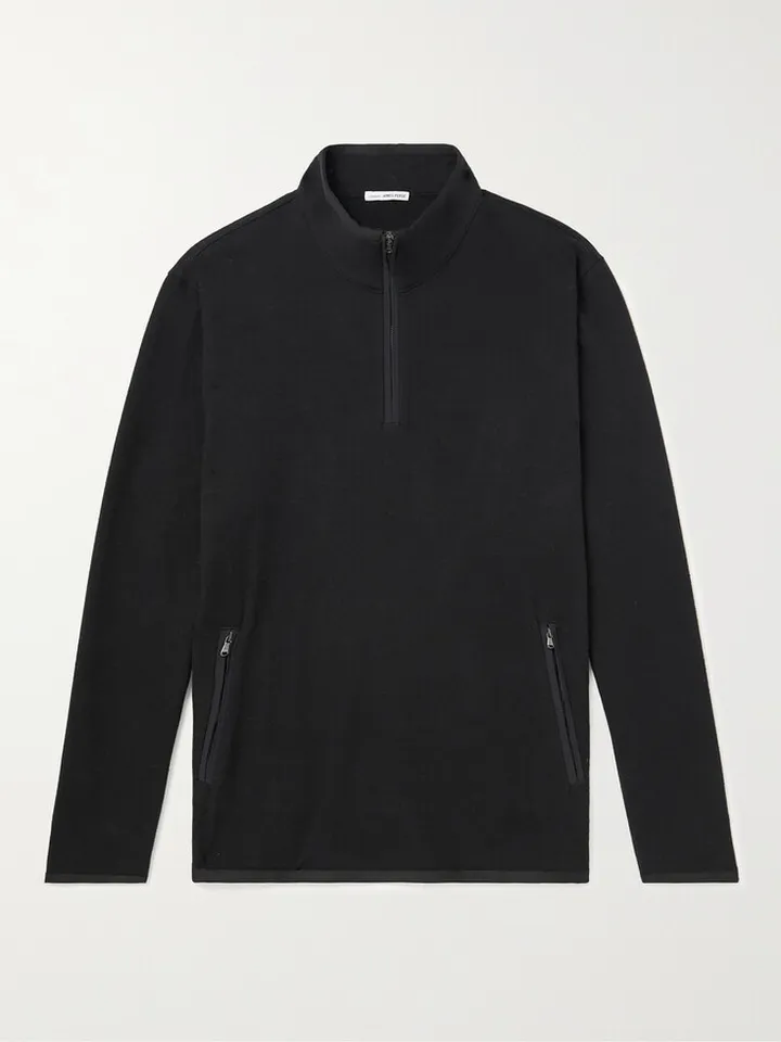 Brushed Cotton-Blend Terry Half-Zip Sweater
