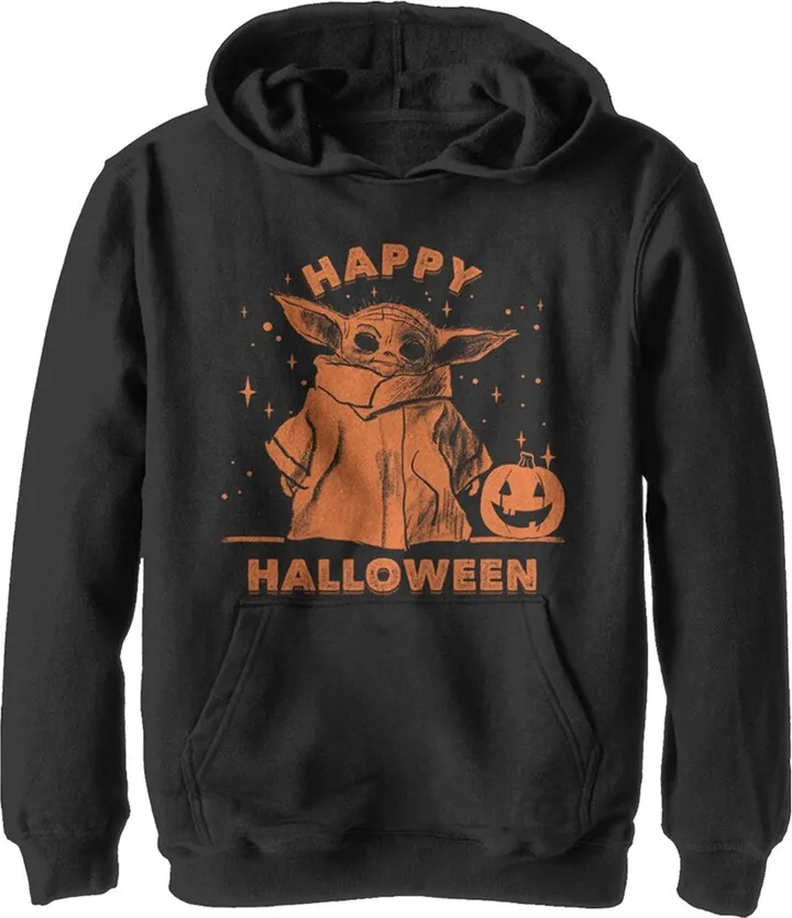 Boy's Star Wars: The Mandalorian Grogu Trick or Treat Pull Over Hoodie - Black - Large