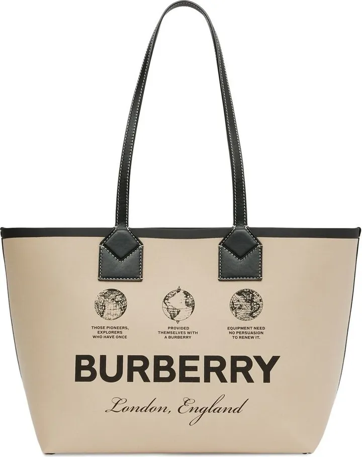 BURBERRY- London Small Cotton And Leather Tote Bag