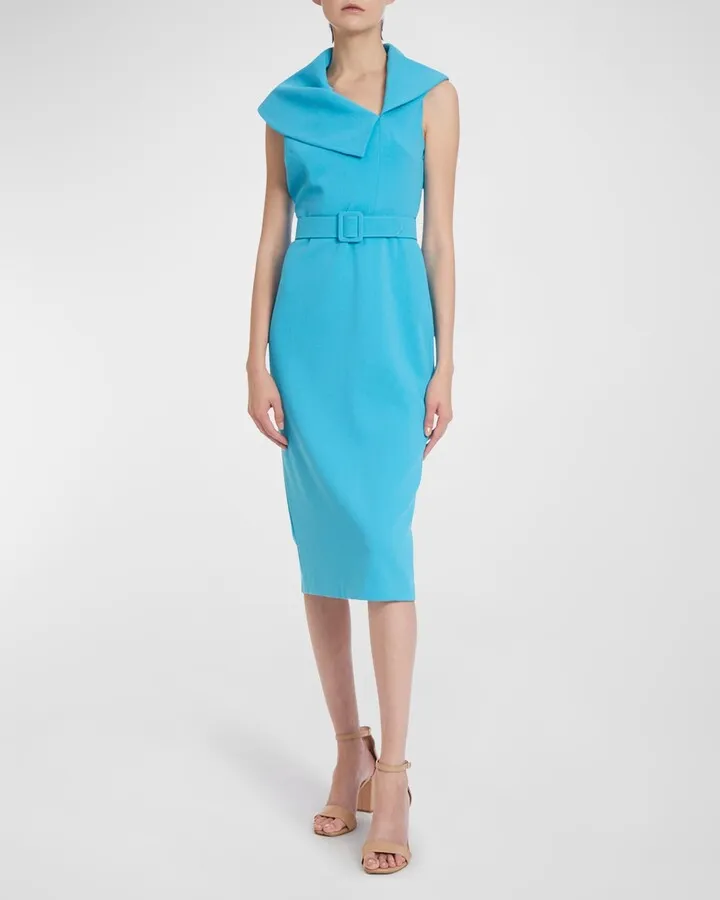 Belted Portrait-Collar Sheath Dress