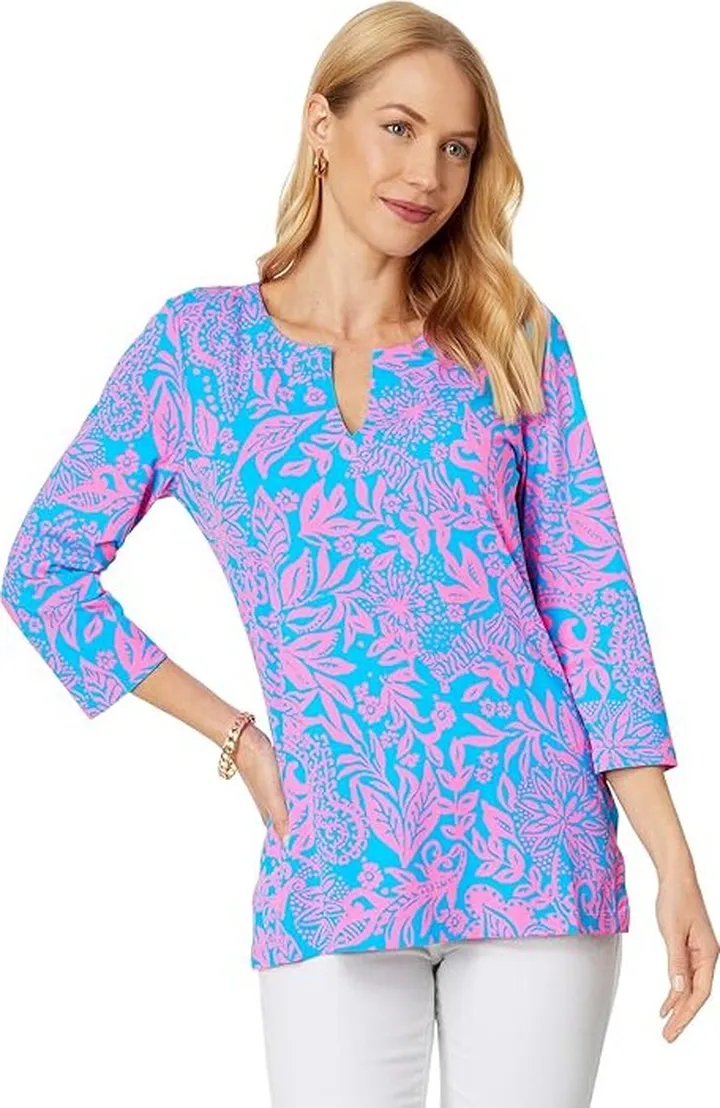 Lilly Pulitzer UPF 50+ Karina Tunic (Aura Pink Leaf An Impression) Women's Clothing