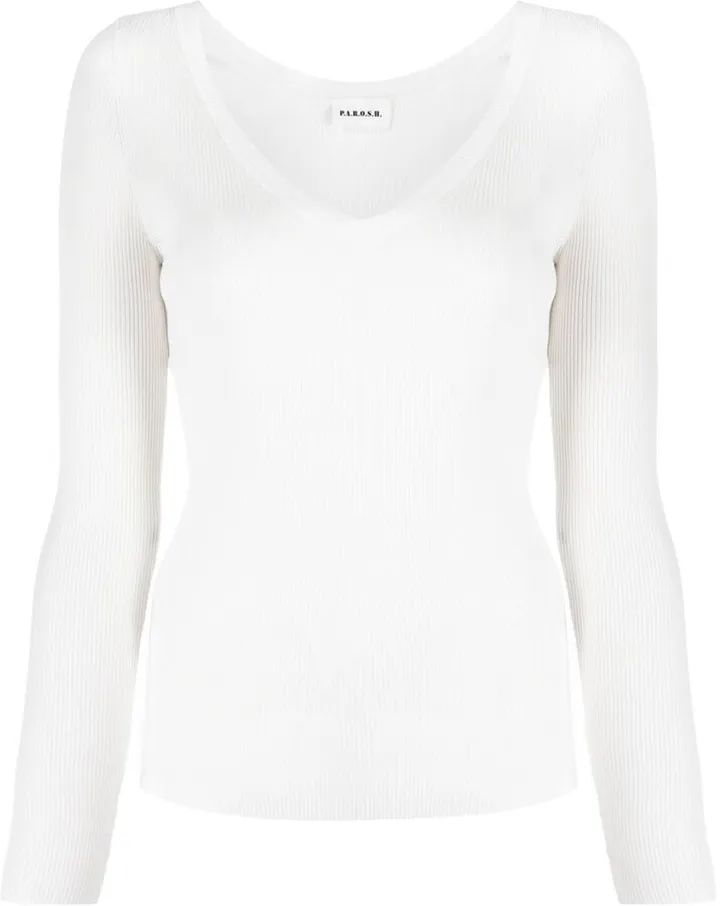 ribbed-knit V-neck jumper