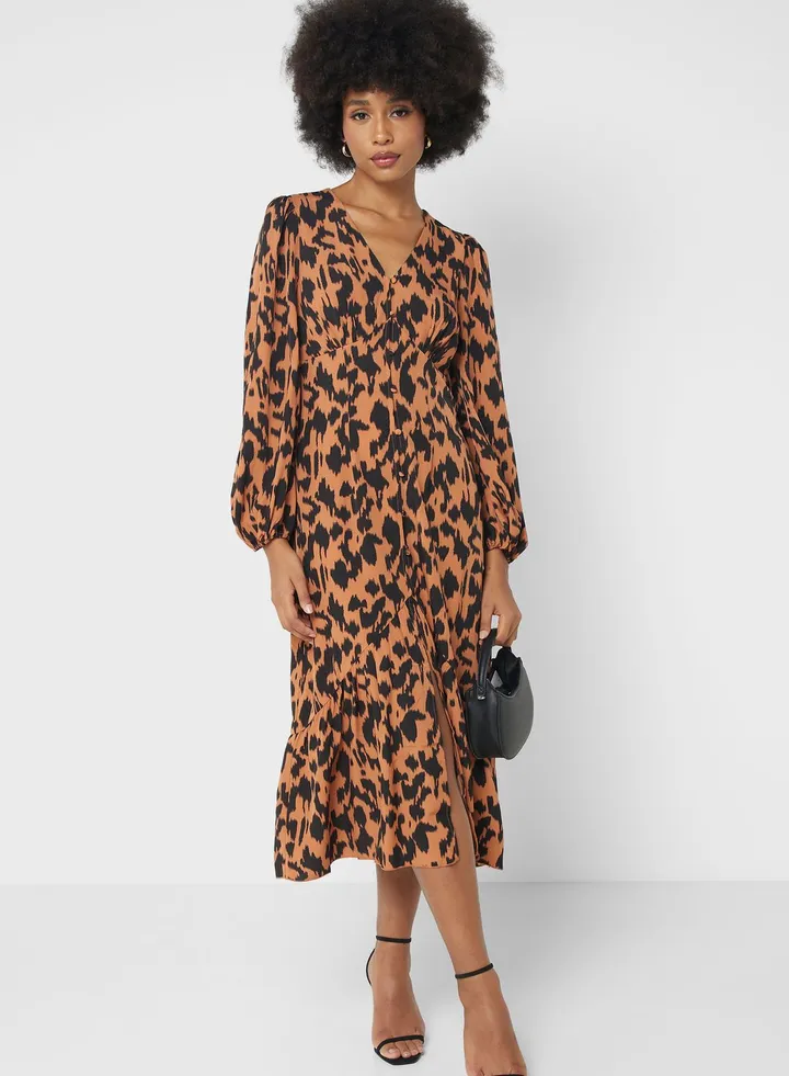 V-Neck Puff Sleeve Dress