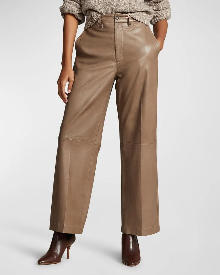Lambskin Cropped Wide-Leg Pants