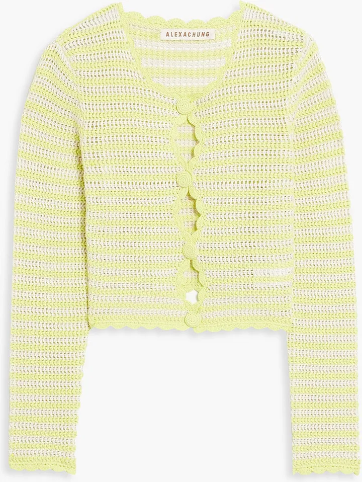 Striped crochet-knit cotton cardigan