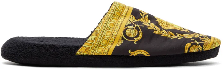 Versace Black & Gold Baroque Slippers