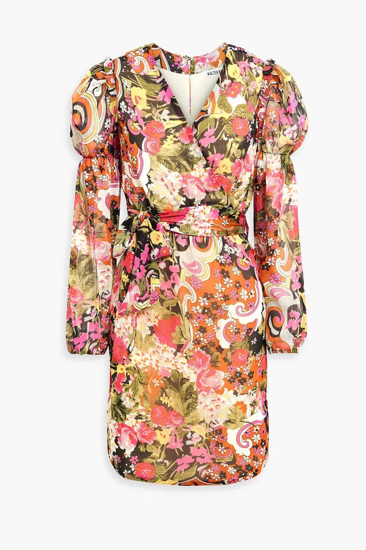 Audrey belted printed crepon mini dress