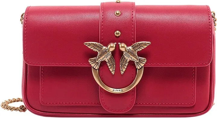 Leather shoulder bag with Love Birds buckle