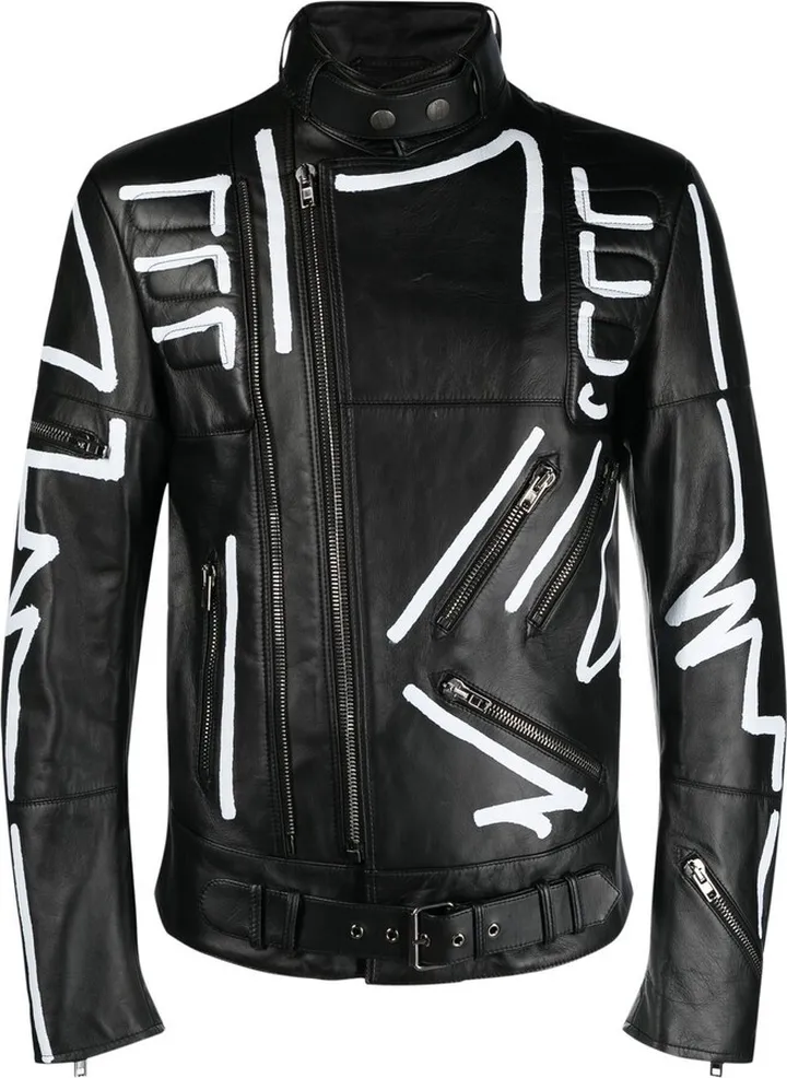 Paint-Print Leather Biker Jacket