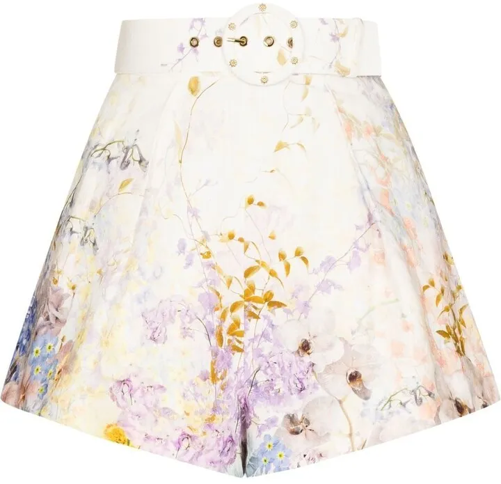 Floral-Print Belted Shorts