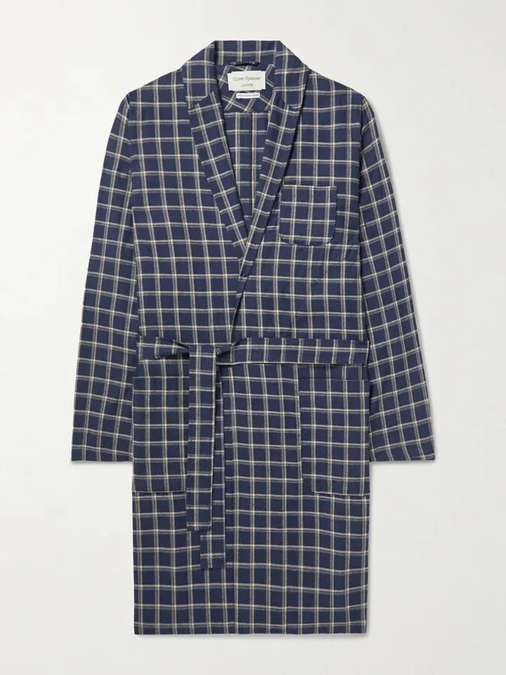 Checked Cotton-Flannel Robe