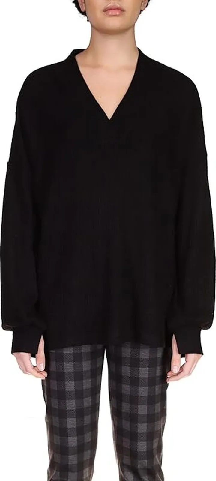 Sanctuary Cozy V-Neck Waffle Tunic (Black) Women's Clothing