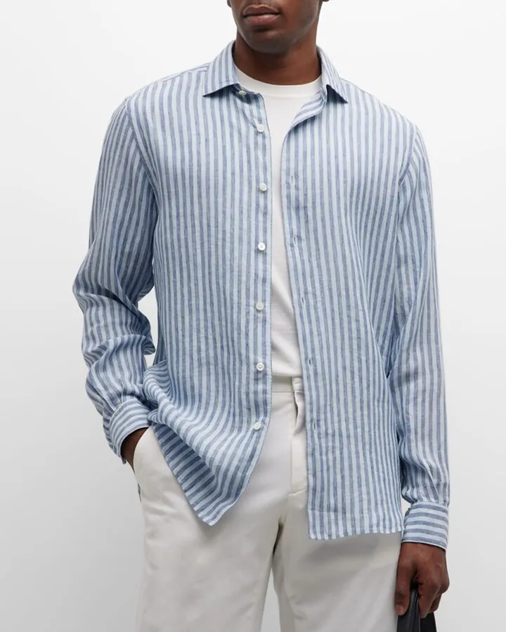 Men's Cotton-Linen Stripe Sport Shirt