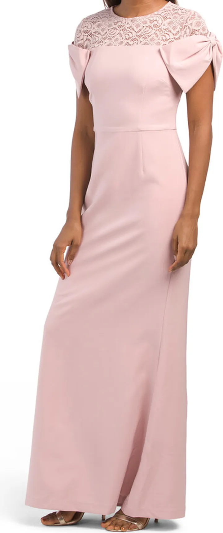 Annalise Bow Sleeve Mermaid Gown With Illusion Neck