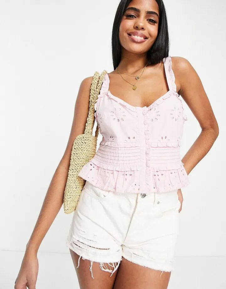 Topshop eyelet pintuck cami top in pink