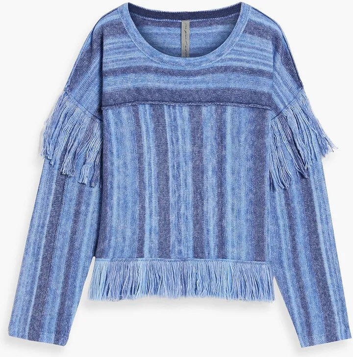 Fringed striped wool and cashmere-blend sweater