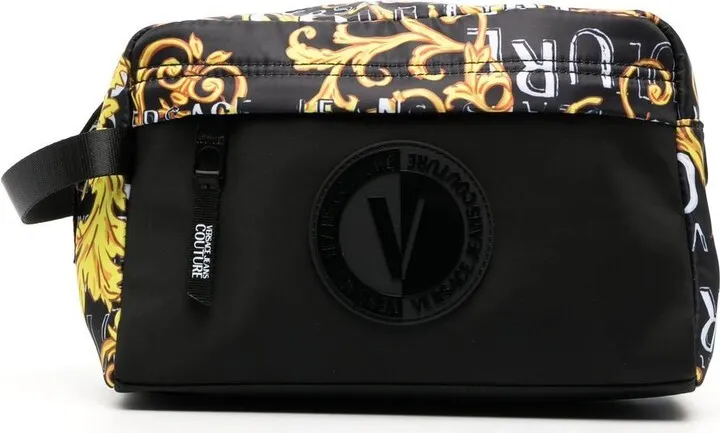 Barocco-print logo-patch wash bag