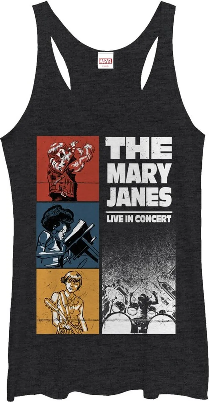 Women's Marvel Mary Janes Concert Racerback Tank Top - Black Heather - Medium