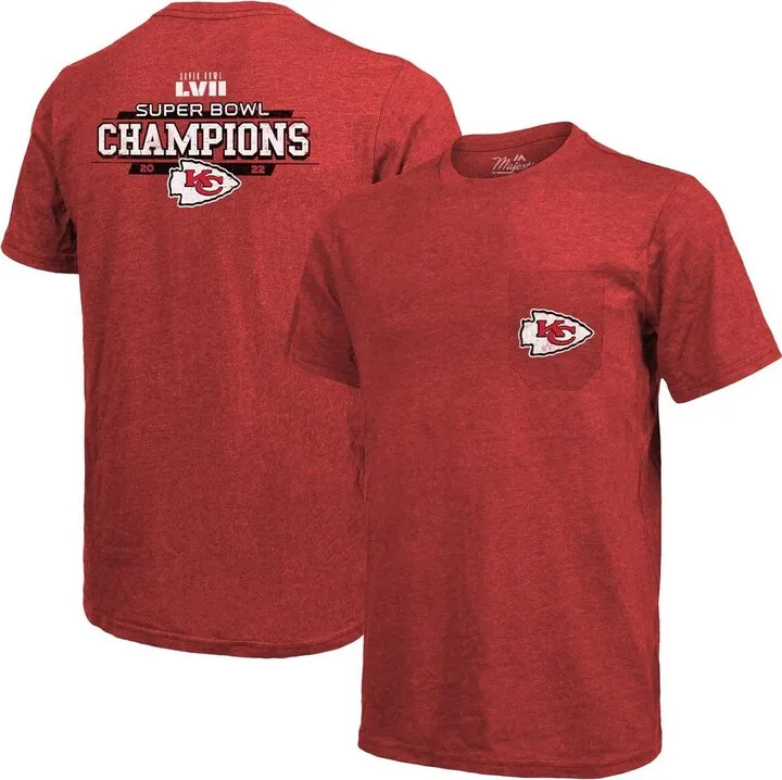 Men's Majestic Threads Red Kansas City Chiefs Super Bowl Lvii Champions Running Back Tri-Blend Pocket T-shirt