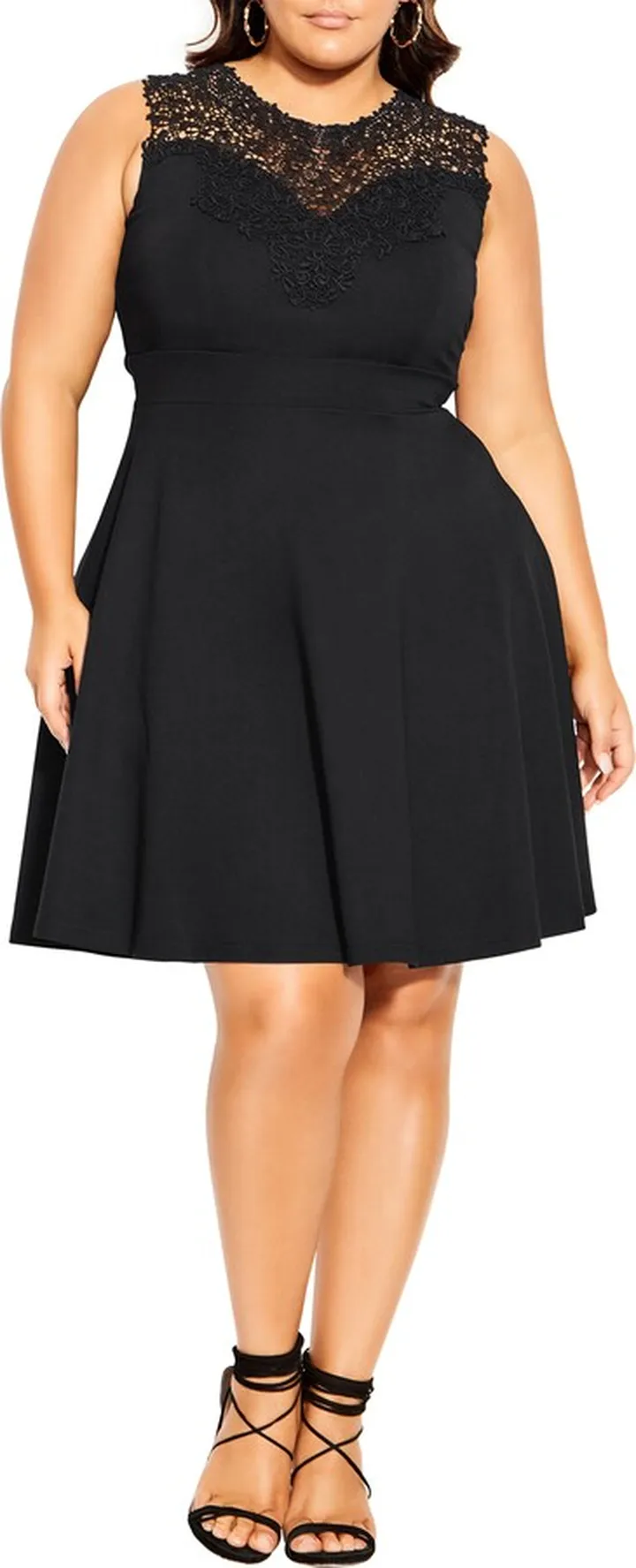 Love Lace Yoke Sleeveless Fit & Flare Dress