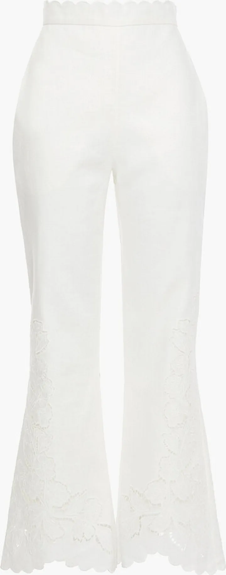 Broderie anglaise linen flared pants