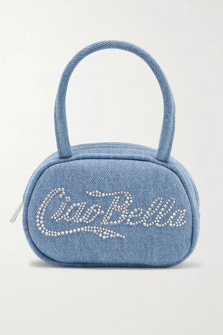 Amina Muaddi - Crystal-embellished Denim Tote - Blue